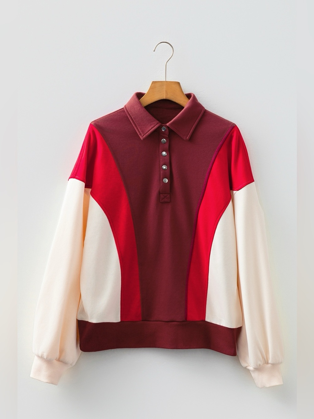 Color-Block Snap-Button Oversized Sweatshirt - Picture 5 of 12